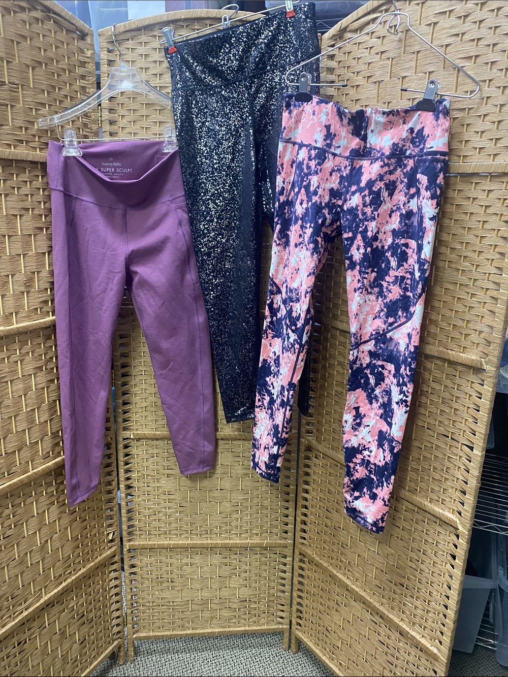 Sweaty Betty Kids Leggings Trio in Purple, Black & Pink Pattern